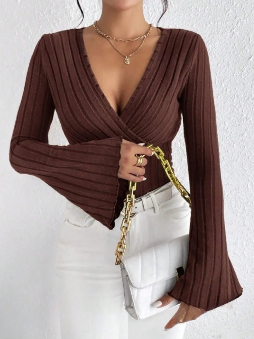 Ribbed Flare Sleeve Top - L’atelier Sublime