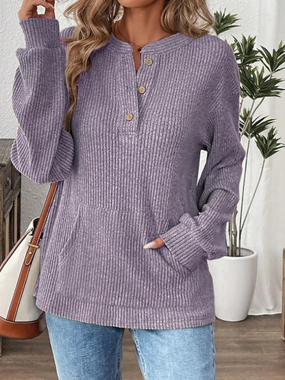 Ribbed Button Detail Long Sleeve T-Shirt - L’atelier Sublime