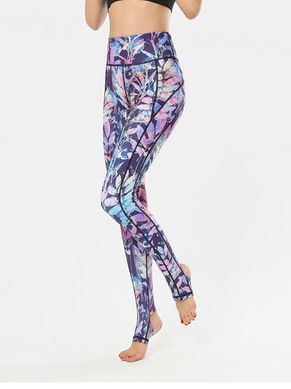 Printed Wide Waistband Active Leggings with Stirrups - L’atelier Sublime