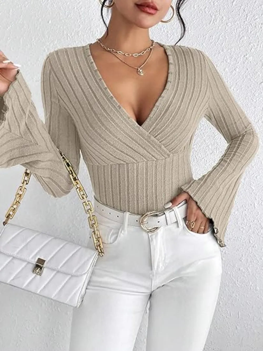 Ribbed Flare Sleeve Top - L’atelier Sublime