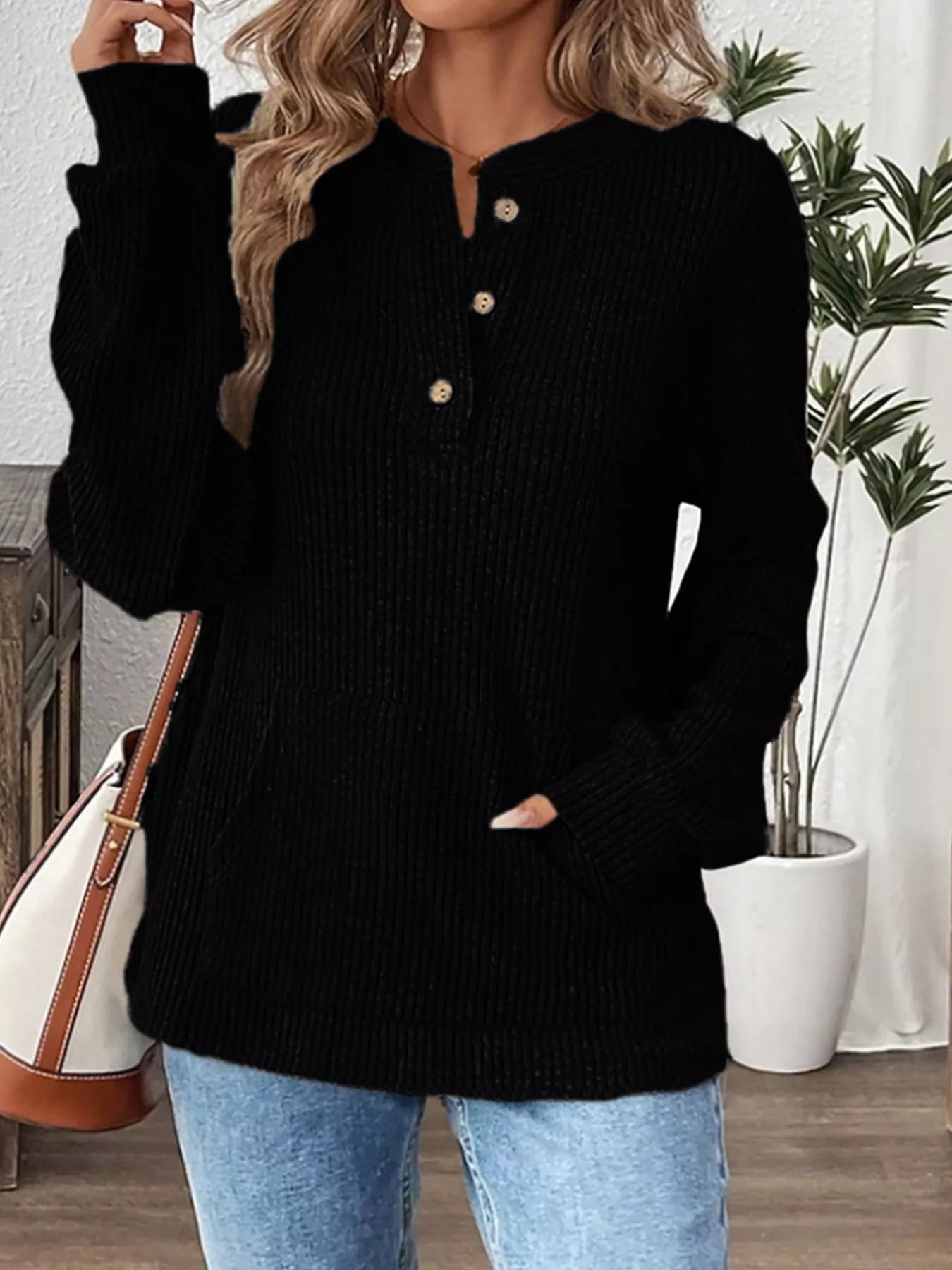 Ribbed Button Detail Long Sleeve T-Shirt - L’atelier Sublime