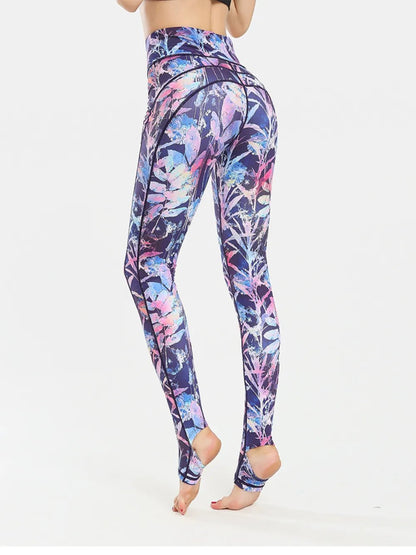 Printed Wide Waistband Active Leggings with Stirrups - L’atelier Sublime