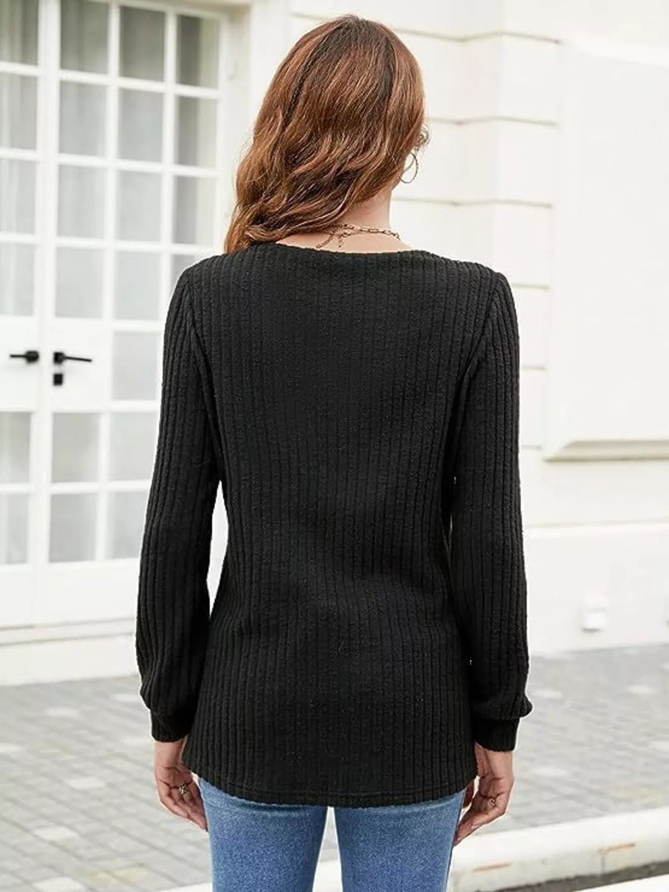 V - Neck Ribbed Long Sleeve Knit Top - L’atelier Sublime