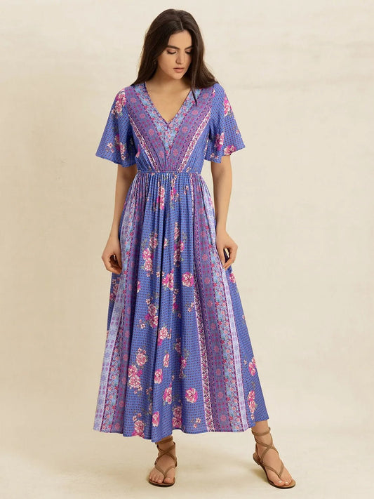 Printed Short Sleeve Midi Dress - L’atelier Sublime