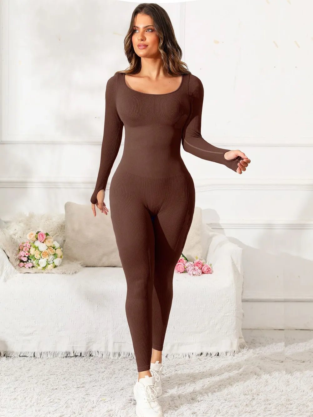 Scoop Neck Long Sleeve Active Jumpsuit - L’atelier Sublime
