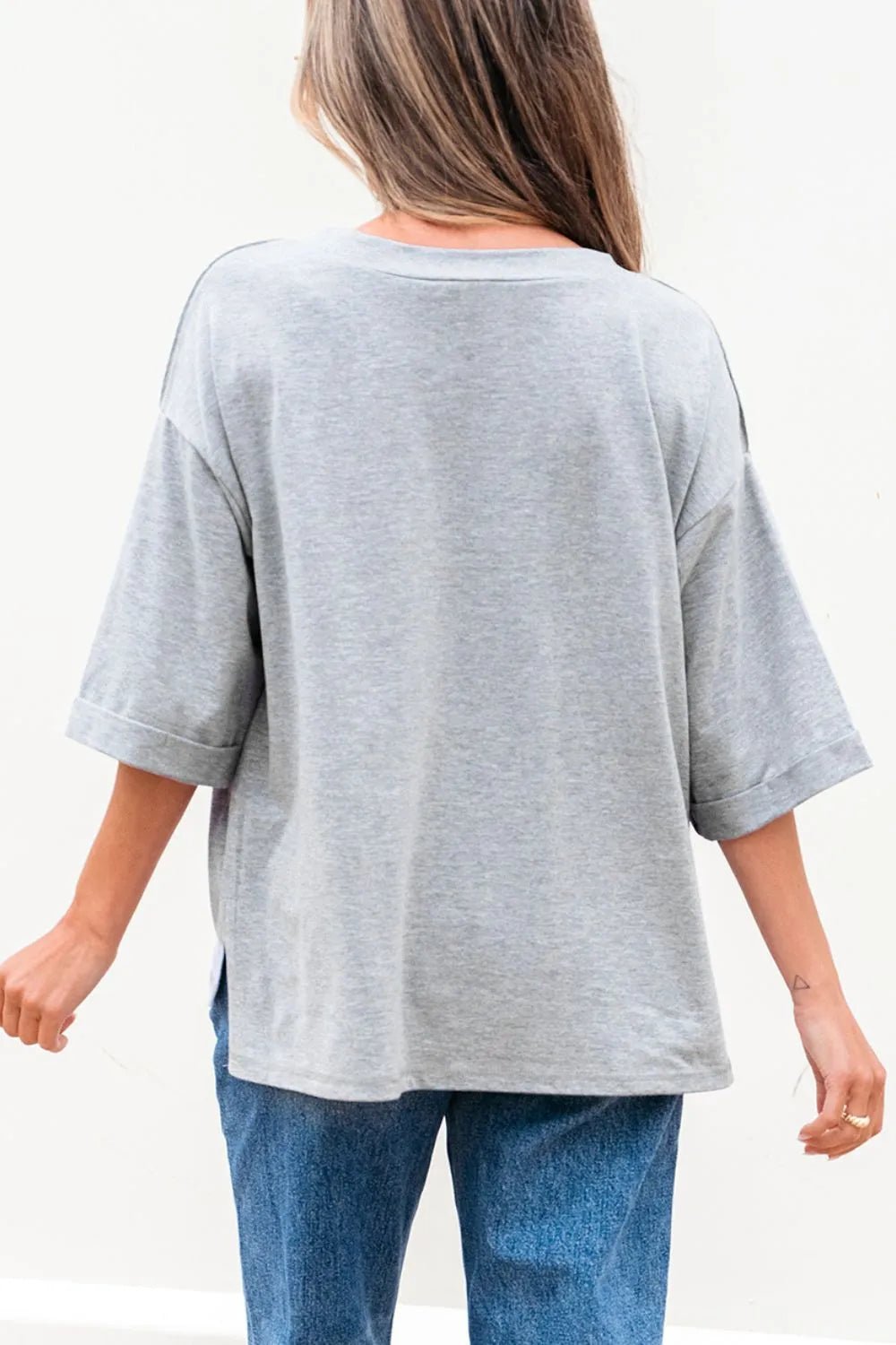 High Raglan Half Sleeve V Neck Oversized T Shirt - L’atelier Sublime