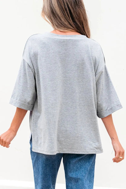 High Raglan Half Sleeve V Neck Oversized T Shirt - L’atelier Sublime