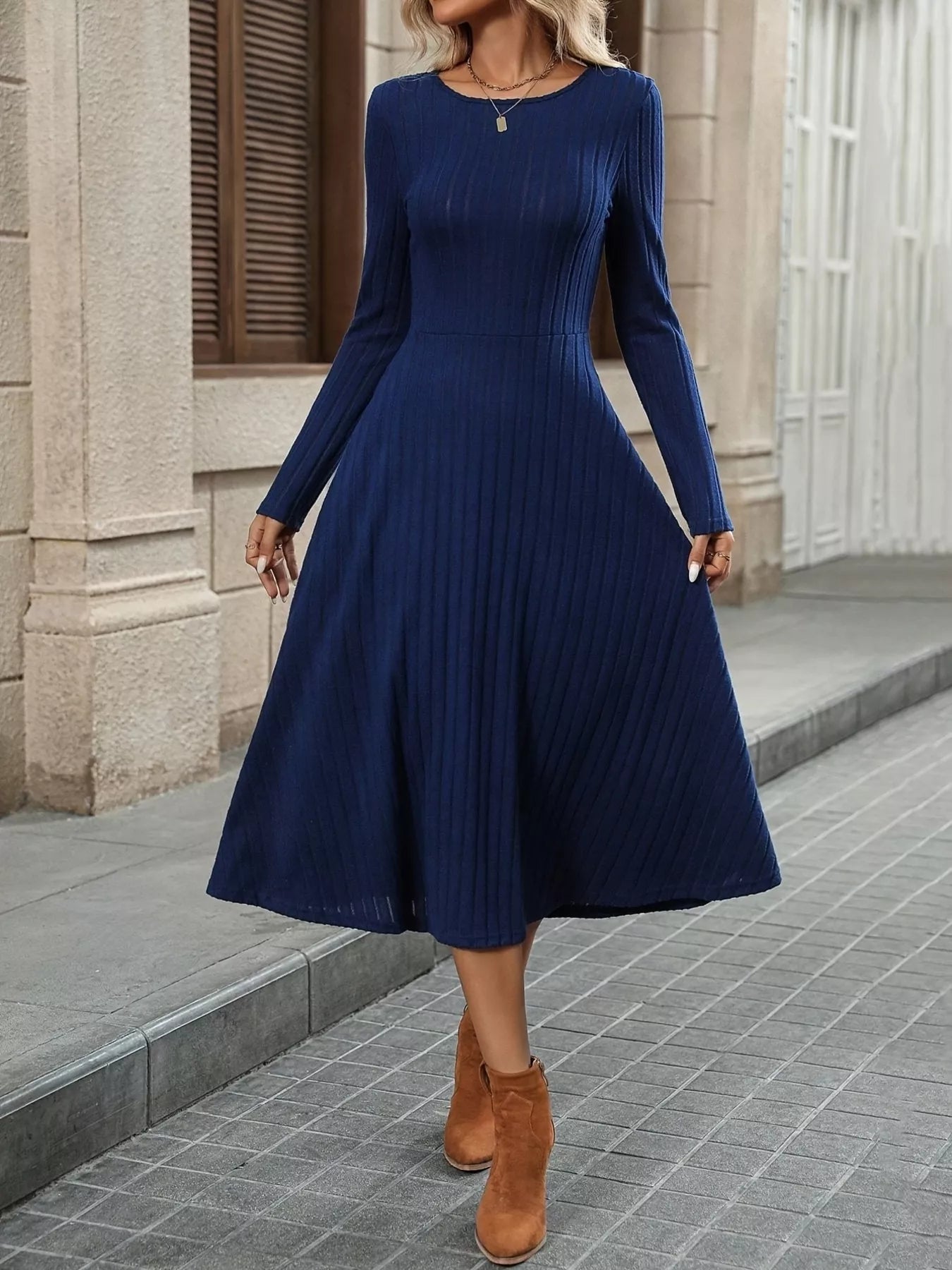 Ribbed Knit A - Line Midi Dress - L’atelier Sublime