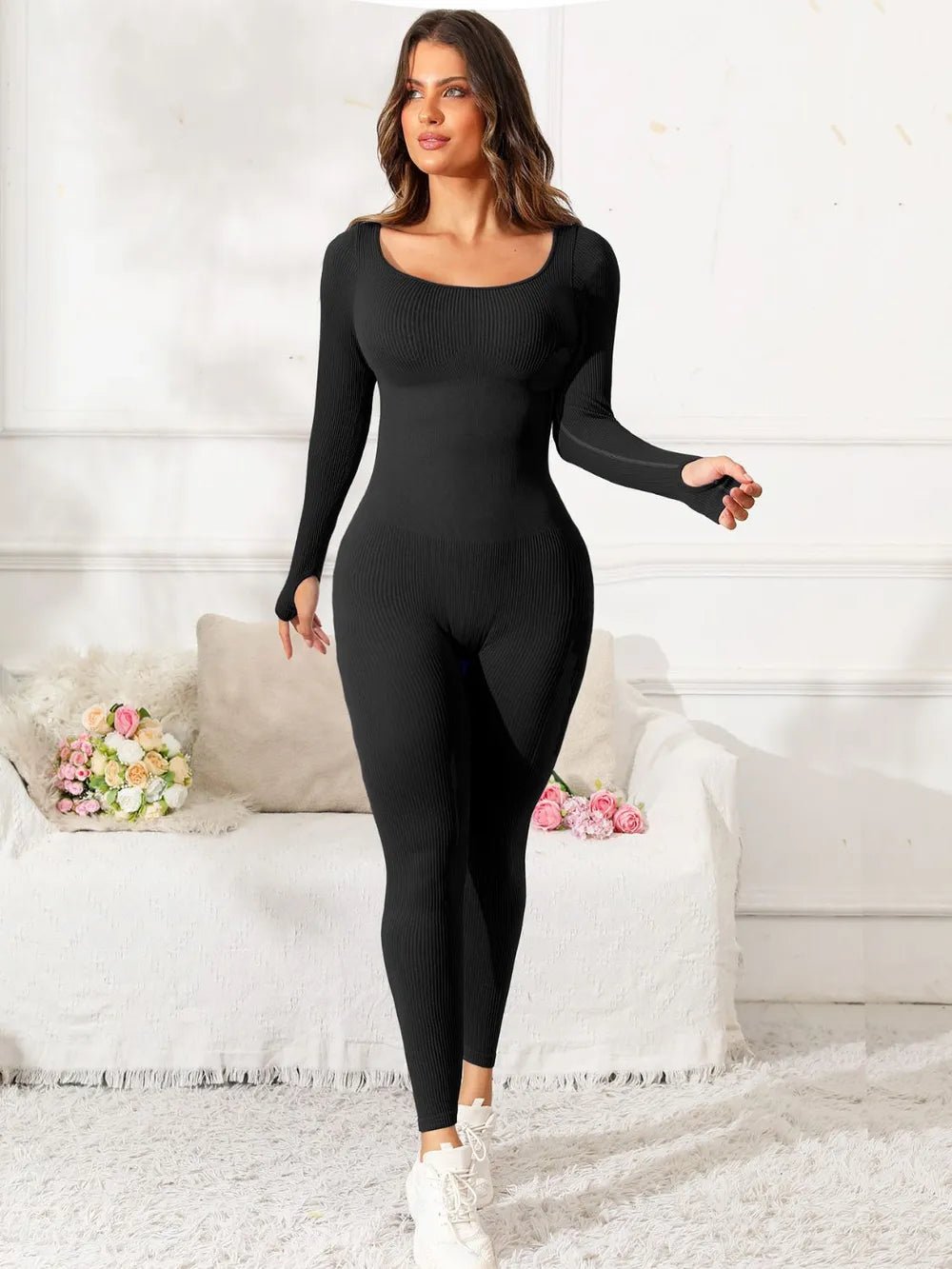 Scoop Neck Long Sleeve Active Jumpsuit - L’atelier Sublime