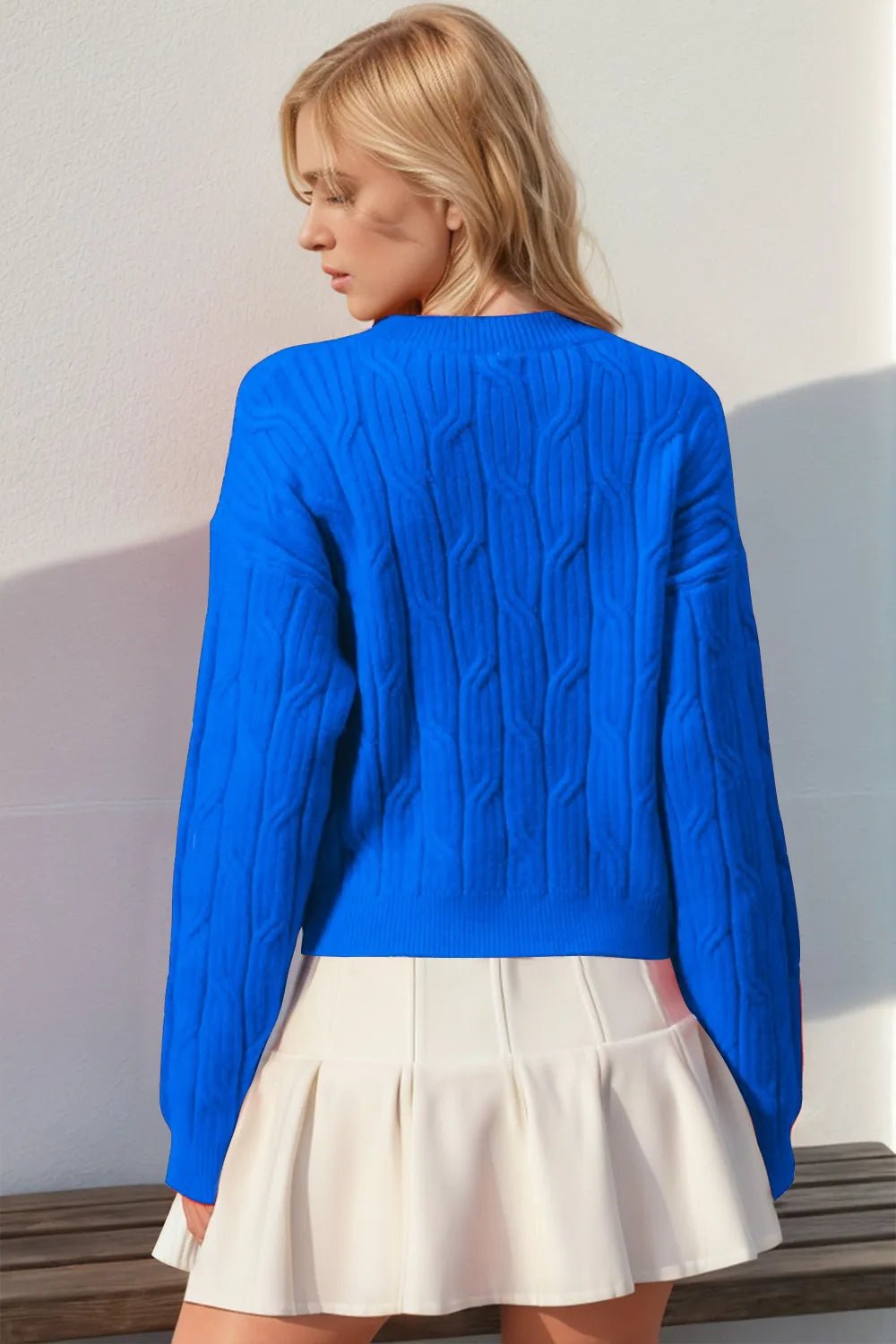 Double Take Full Size Bow Cable - Knit Round Neck Sweater - L’atelier Sublime