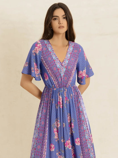 Printed Short Sleeve Midi Dress - L’atelier Sublime