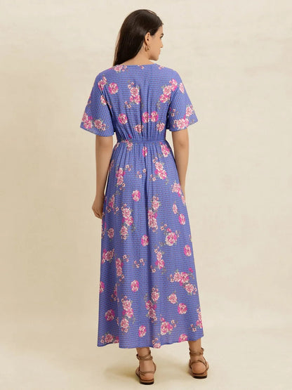 Printed Short Sleeve Midi Dress - L’atelier Sublime