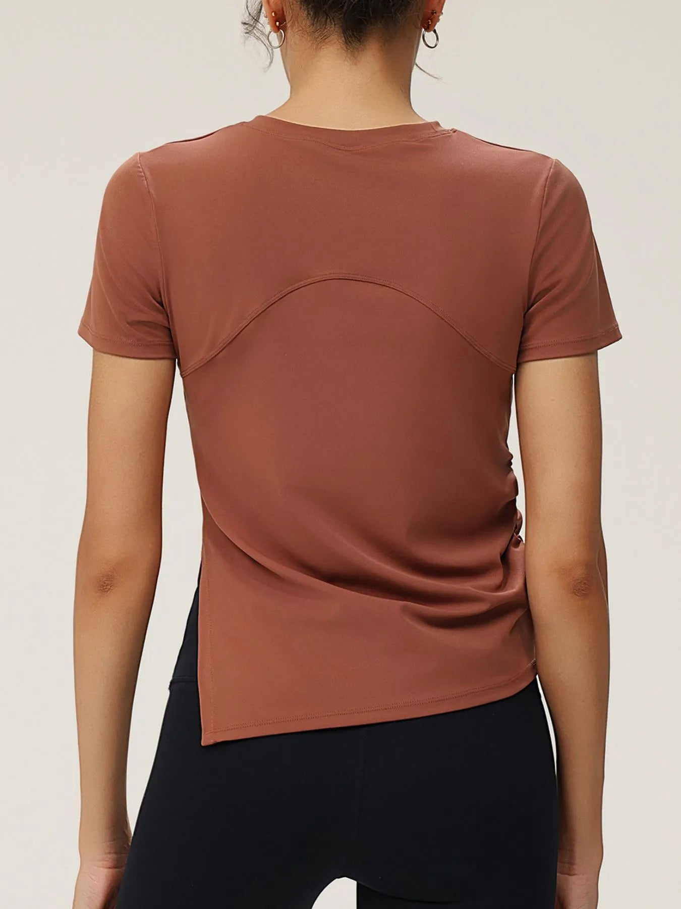 Full Size Slit Round Neck Short Sleeve Active T-Shirt Plus Size - L’atelier Sublime