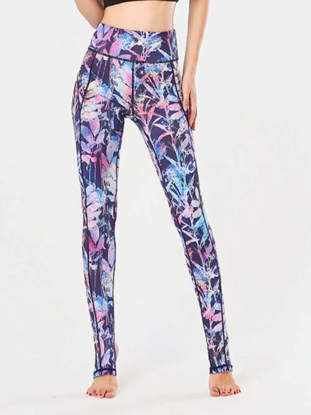 Printed Wide Waistband Active Leggings with Stirrups - L’atelier Sublime