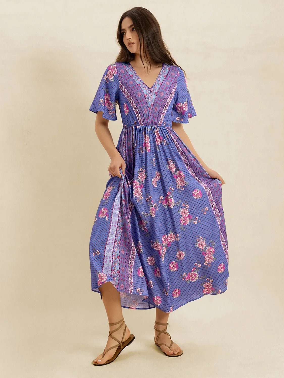Printed Short Sleeve Midi Dress - L’atelier Sublime