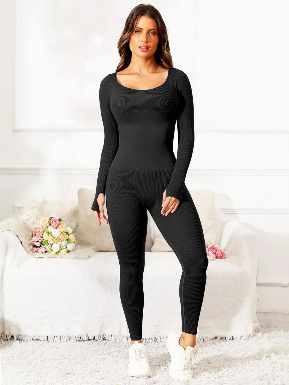 Scoop Neck Long Sleeve Active Jumpsuit - L’atelier Sublime