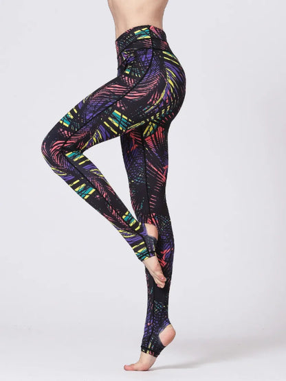 Printed Wide Waistband Active Leggings with Stirrups - L’atelier Sublime