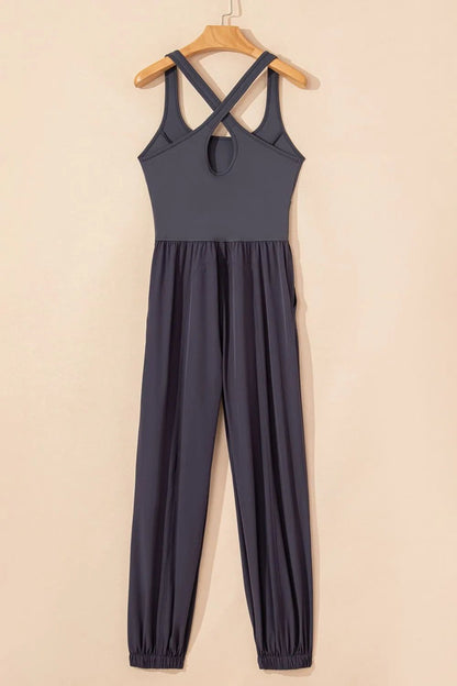 Cutout Square Neck Wide Strap Active Jumpsuit - L’atelier Sublime