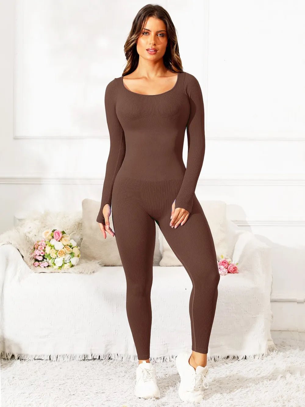 Scoop Neck Long Sleeve Active Jumpsuit - L’atelier Sublime