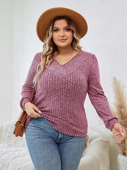 V - Neck Ribbed Long Sleeve Knit Top - L’atelier Sublime