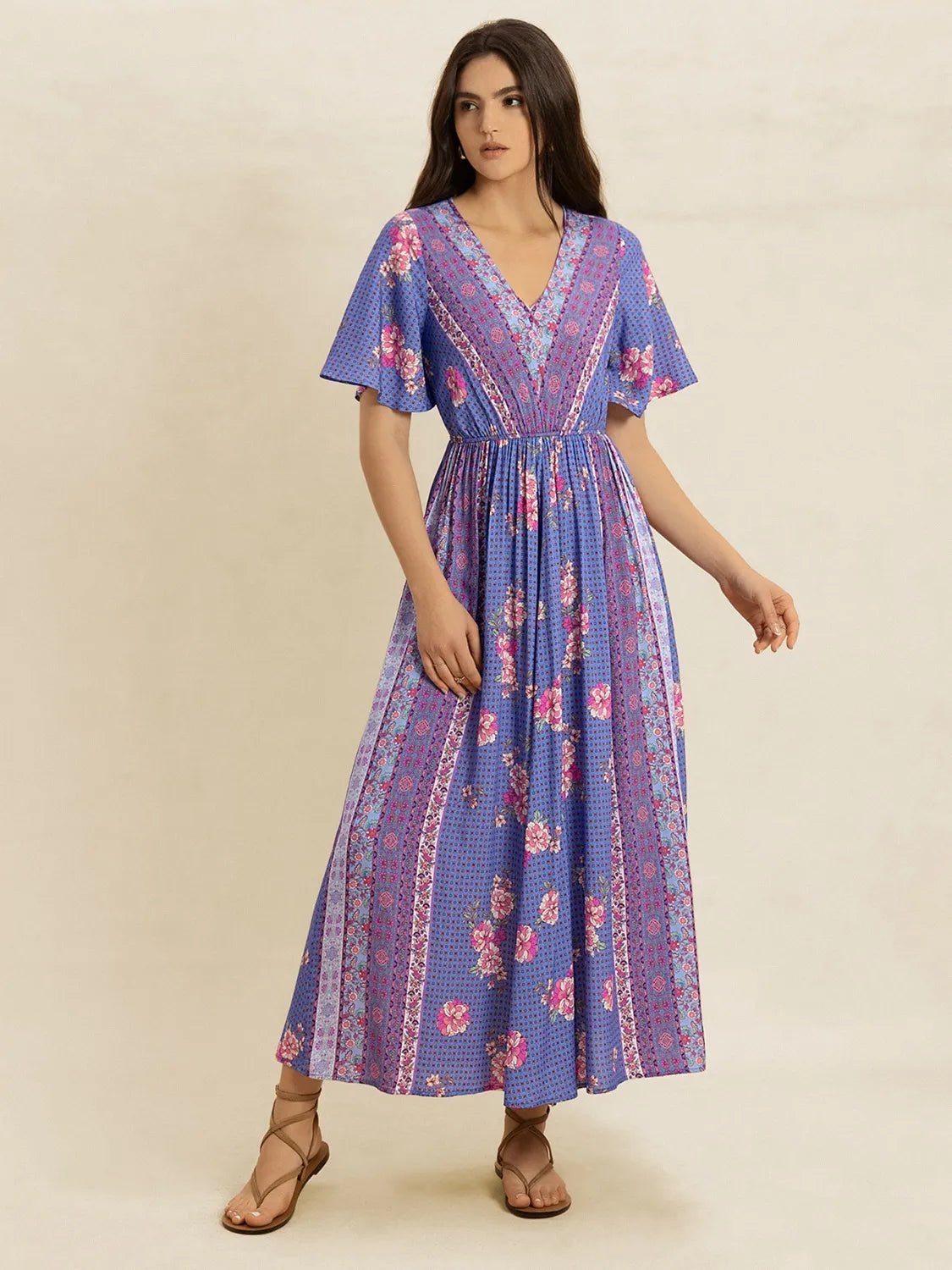 Printed Short Sleeve Midi Dress - L’atelier Sublime