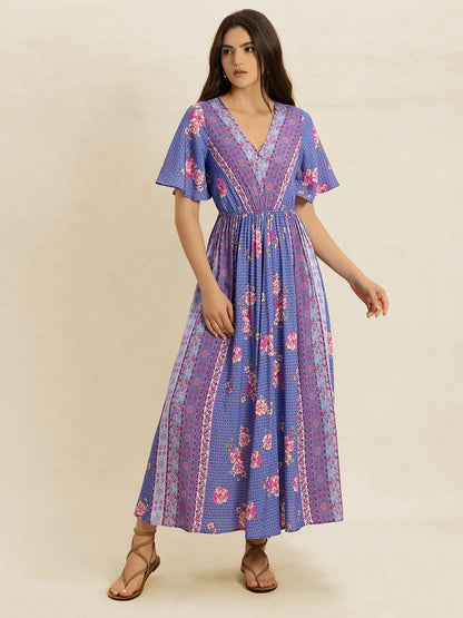 Printed Short Sleeve Midi Dress - L’atelier Sublime