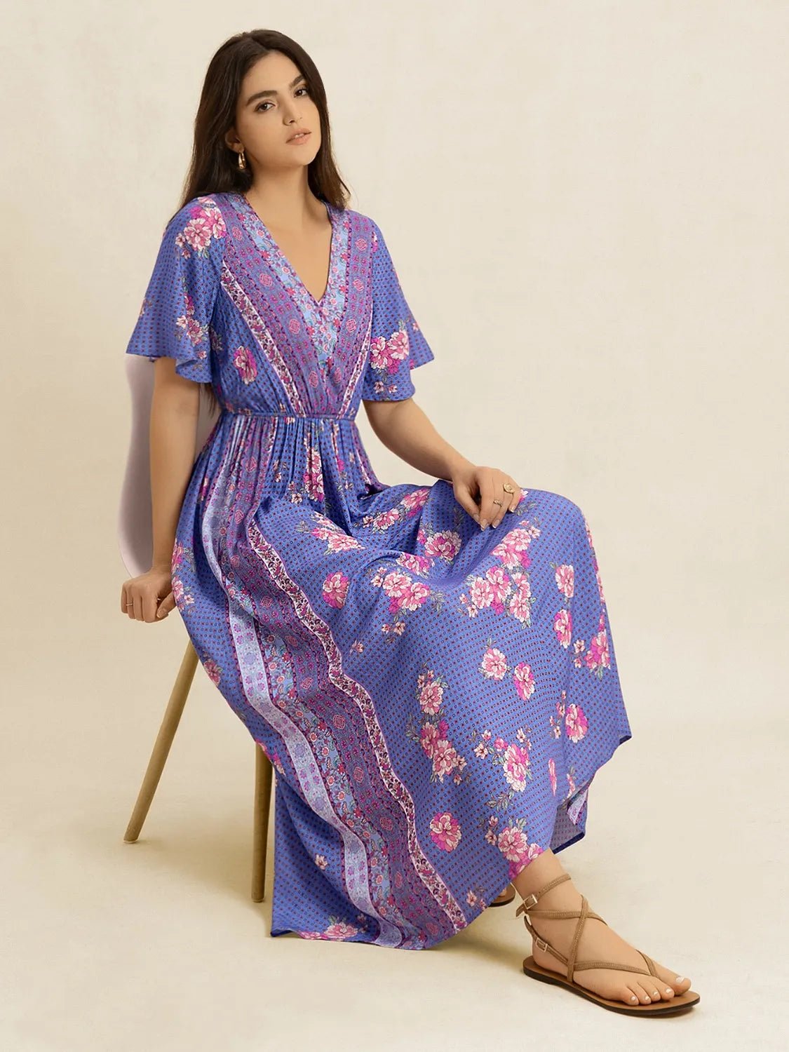 Printed Short Sleeve Midi Dress - L’atelier Sublime