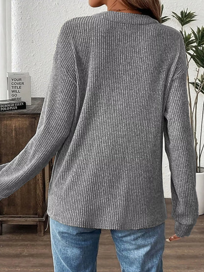 Ribbed Button Detail Long Sleeve T-Shirt - L’atelier Sublime