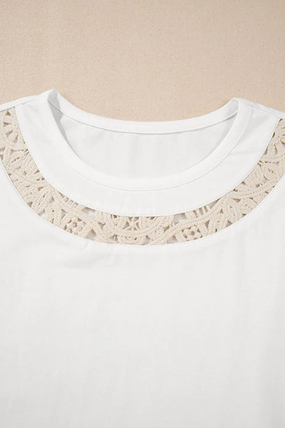 Lace Crochet Crew Neck Casual T Shirt - L’atelier Sublime
