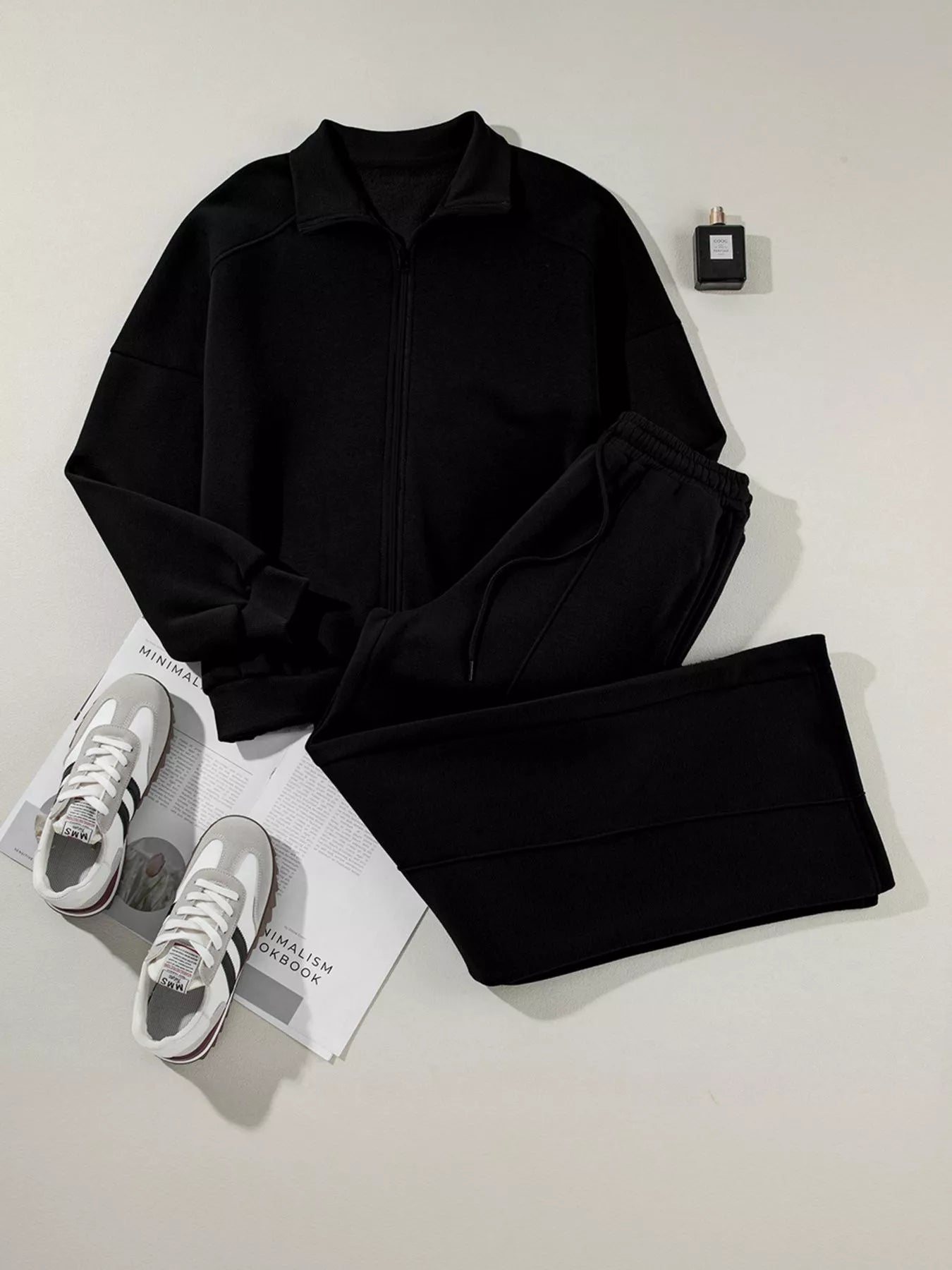 Drop Shoulder Zip Up Jacket and Drawstring Pants Active 2pcs Set - L’atelier Sublime