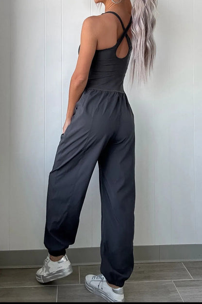 Cutout Square Neck Wide Strap Active Jumpsuit - L’atelier Sublime