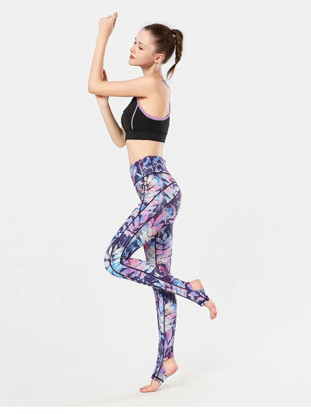 Printed Wide Waistband Active Leggings with Stirrups - L’atelier Sublime
