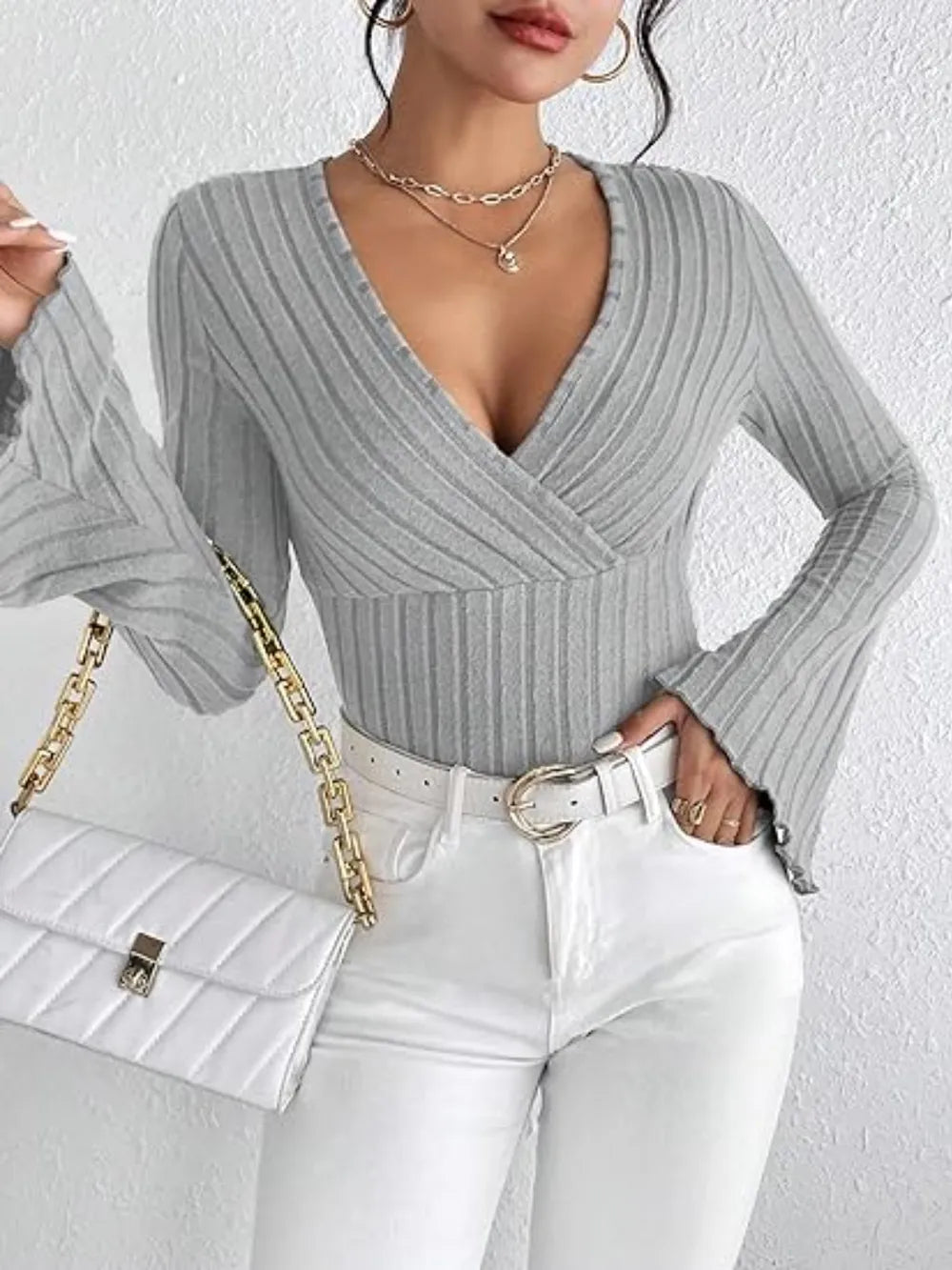 Ribbed Flare Sleeve Top - L’atelier Sublime