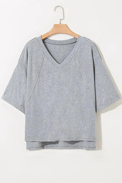 High Raglan Half Sleeve V Neck Oversized T Shirt - L’atelier Sublime
