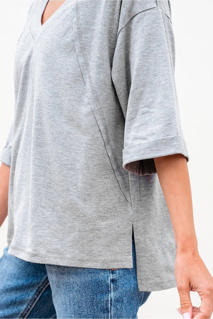 High Raglan Half Sleeve V Neck Oversized T Shirt - L’atelier Sublime