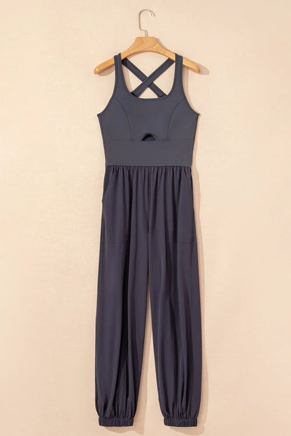 Cutout Square Neck Wide Strap Active Jumpsuit - L’atelier Sublime