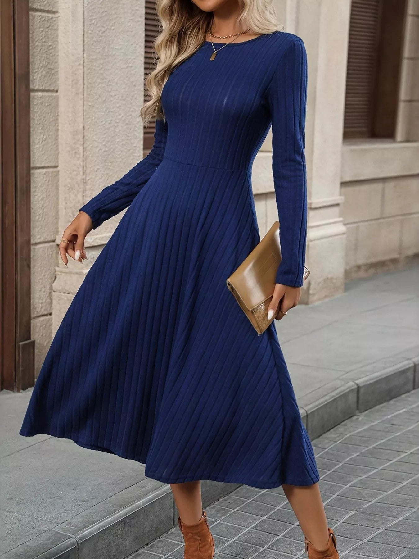 Ribbed Knit A - Line Midi Dress - L’atelier Sublime