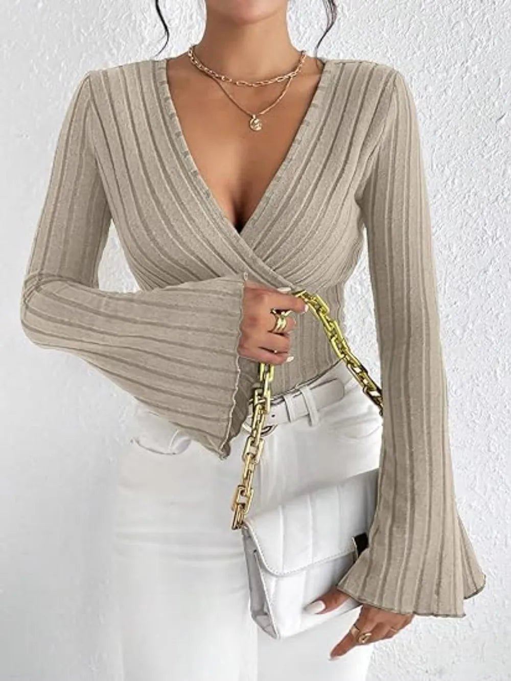 Ribbed Flare Sleeve Top - L’atelier Sublime